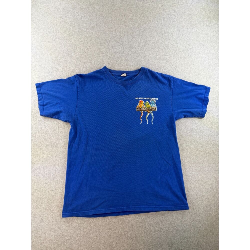 Melaque Jalisco Mexico No Bad Days Iguana Graphic Blue T-Shirt Size Large